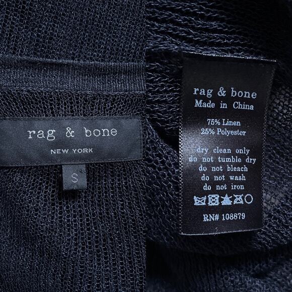 Rag & Bone New York Black Knit Linen Fitted Deep V Cardigan Sz S Minimal Goth - Picture 8 of 9